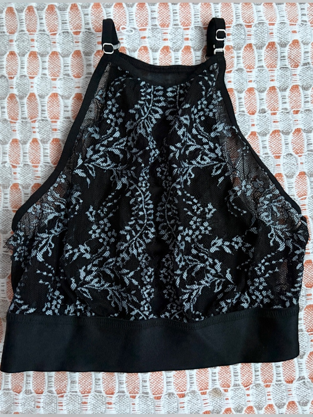 Hanky Panky After Midnight Black + Blue Lace High-Neck Women's Crop Top Bralette